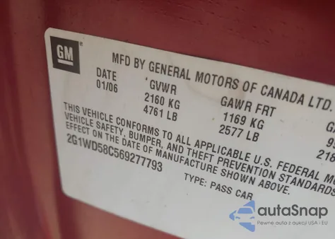 2006 Chevrolet Impala Ss z USA, uszkodzony, nr VIN 2G1WD58C569277793